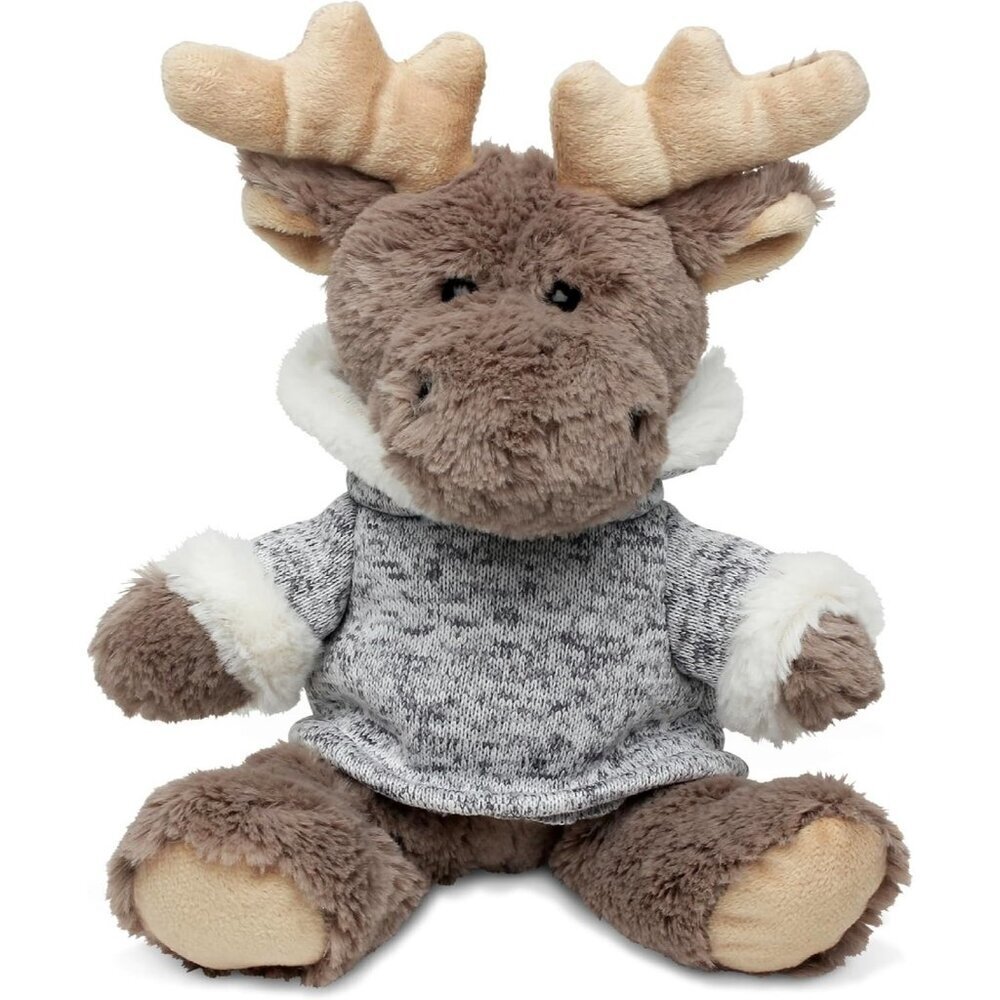 DolliBu Plush Moose Stuffed Animal - Soft Plush Sitting Moose with Gray Hood